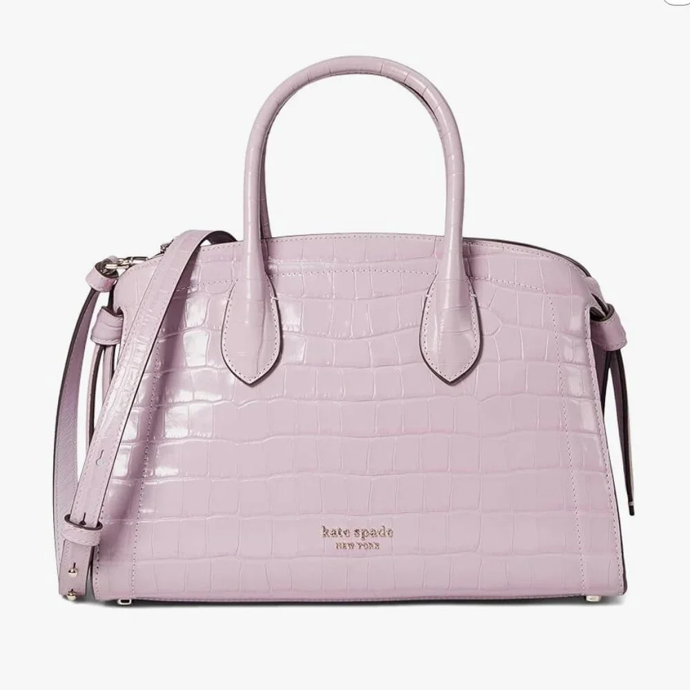 HP-Kate Spade NWT Knott Croc-embossed Medium Zip-top Satchel in Violet Mist/NWT - Picture 1 of 15